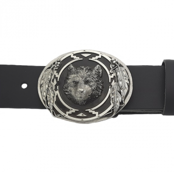 Preview: Belt Buckle Wolf Head + Diamond Cut + Decoration with belt