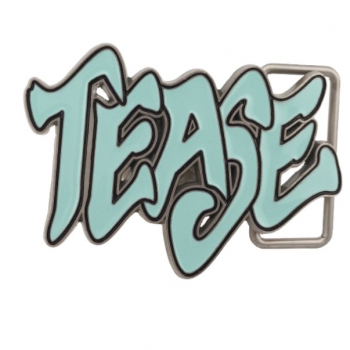 Preview: Tease Belt Buckle - graffiti style, pewter casting, nickel-free, unisex, silver + turquoise, for belts up to 4 cm wide