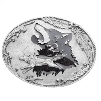 Gürtelschnalle Wolfskopf + rennender Wolf