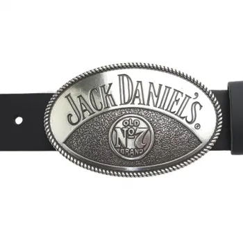 Gürtelschnalle Jack Daniels (TM), oval, silber mit Gürtel