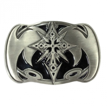 Preview: Large Belt Buckle Celtic Chaos Star, colors: silver + black, cast pewter, 13 x 9 cm, for belts up to 4 cm wide