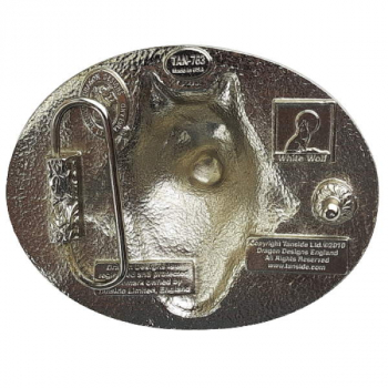 Preview: Belt Buckle Wolf gold-plated + feathers back