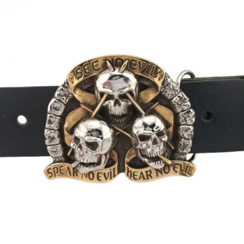 Preview: Belt Buckle 3 Skulls - with belt