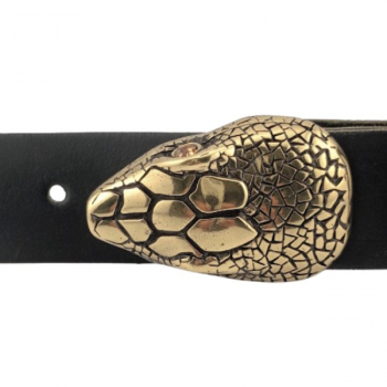 Preview: Design Belt Buckle Snake Head antique gold - Made in Italy - with belt