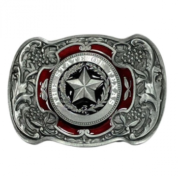 Preview: Belt Buckle Texas - US State, cast pewter, nickel-free, colors: silver + black + red, for belts up to 40 mm wide