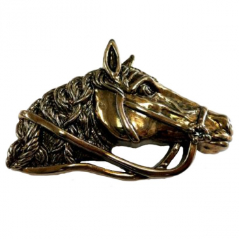 Preview: Design Gürtelschnalle Pferdekopf altmessing, Made in Italy, ByMora, nickelfrei, Top Fashion, für Gürtel bis 4 cm Breite