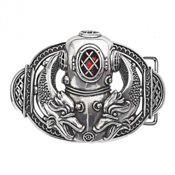 Preview: Design Belt Buckle Diver with Rhinestone, Made in Italy, ByMora, nickel-free, silver-plated, for belts up to 4 cm wide