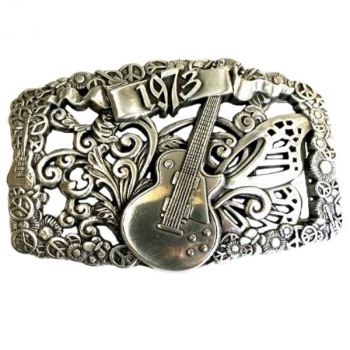 Preview: Design Belt Buckle Music Year 1973, Flower Power, Made in Italy, ByMora, nickel-free, silver, for belts up to 4 cm wide