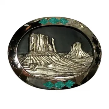 Belt Buckle Monument Valley + turquoise inlay + silver-plated
