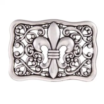 Design belt buckle with French lily silver plated front
