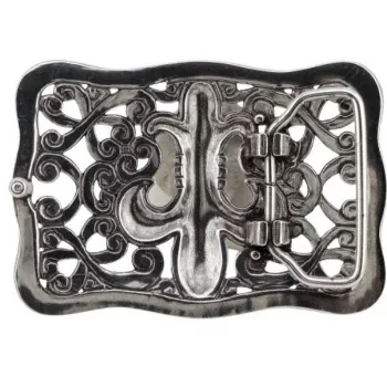 Design belt buckle with French lily silver plated back