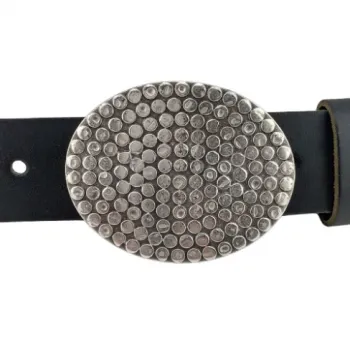 Design-Gürtelschnalle "Nagelplatte oval" von Umjubelt am Gürtel