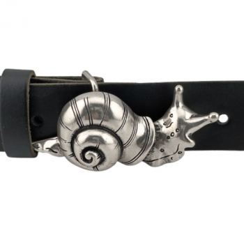 Preview: Design Gürtelschnalle Schnecke 3D versilbert - mit Gürtel
