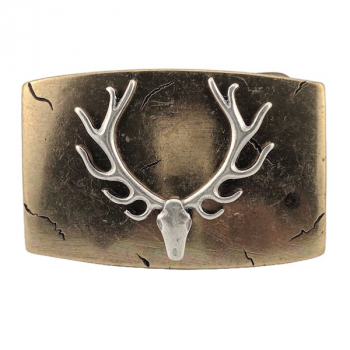 Preview: Design Belt Buckle Red Deer silver + gold by Umjubelt, unisex, nickel-free, rectangular, for belts up to 4 cm wide