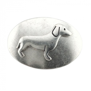 Preview: Design Belt Buckle Dachshund silver by Umjubelt, dog, fashion, unisex, nickel-free, oval, for belts up to 4 cm wide