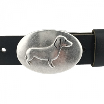 Preview: Design Belt Buckle Dachshund silver from Umjubelt - with belt