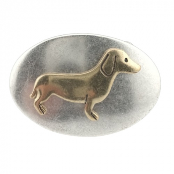 Preview: Design Belt Buckle Dachshund gold by Umjubelt, dog, fashion, unisex, nickel-free, oval, for belts up to 4 cm wide