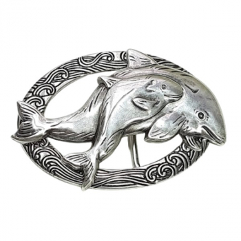 Preview: Design Belt Buckle Dolphin School from ByMora, fashion, nickel-free, color: silver, for belts up to 4 cm wide