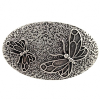 Preview: Design Gürtelschnalle Schmetterlinge oval von Umjubelt, Fashion Style, nickelfrei, silber, für Gürtel bis 4 cm Breite