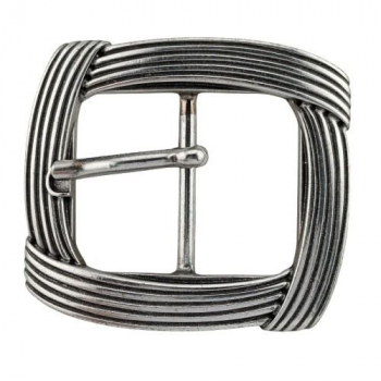 Preview: Design Belt Buckle Lido silver from Umjubelt, rectangle, nickel-free, modern thorn buckle, for belts up to 4 cm wide