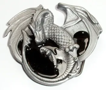 Belt Buckle Dragon in flight silver + black