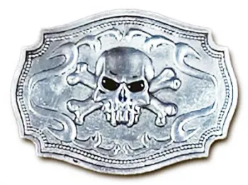 Gürtelschnalle Totenkopf auf verzierter silberner Platte