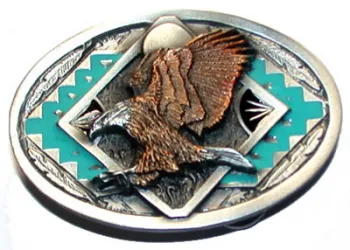 Gürtelschnalle Fliegender Adler + indianisches Ornament