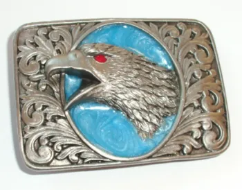 Gürtelschnalle Adlerkopf in silber + türkis