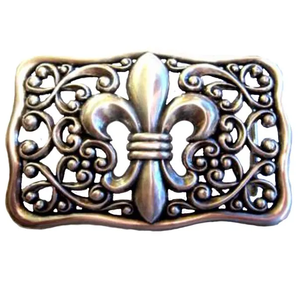 Design Belt Buckle Heraldic Lily silver - Made in Italy - frontview