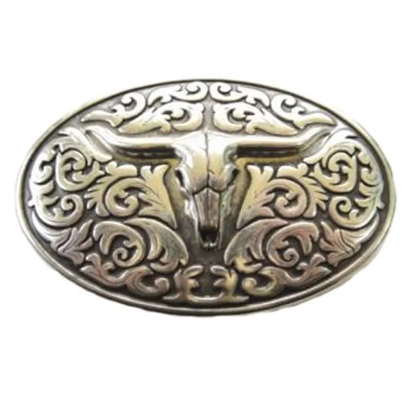 Design Gürtelschnalle Stierkopf versilbert - Made in Italy - vorne