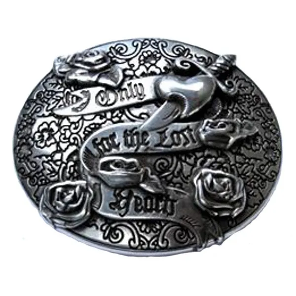 Design Belt Buckle Lost Hearts silver-plated - Made in Italy - frontview