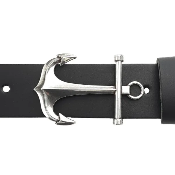 Design Gürtelschnalle Anker liegend silber - mit Gürtel Design Gürtelschnalle Anker liegend silber - mit Gürtel