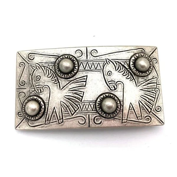Design Belt Buckle Horses Art Style - Made in Italy - frontview