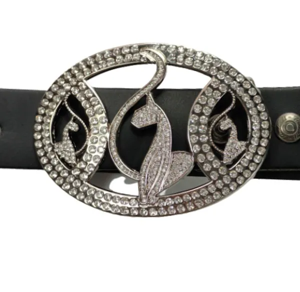 Gürtelschnalle Katzen mit Strass mit Gürtel