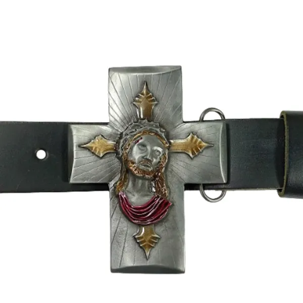 Gürtelschnalle Jesus - ein Kreuz mit dem Abbild von Jesus am Gürtel