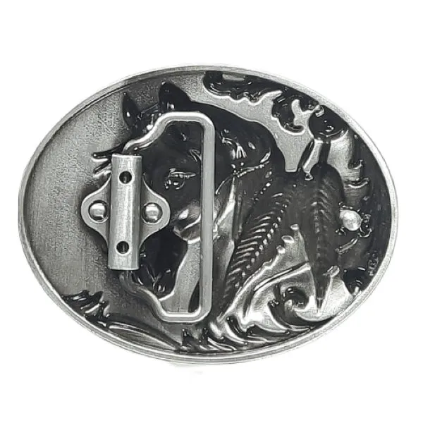 Belt buckle indian horse with feather back