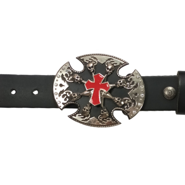 Gürtelschnalle Kreuz mit Totenschädel mit Gürtel