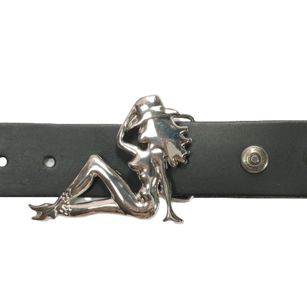 Gürtelschnalle Silber-Lady mit Cowboyhut mit Gürtel