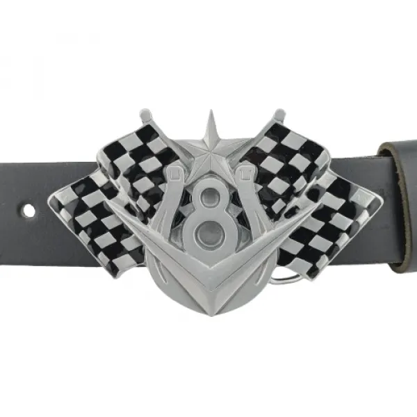 Gürtelschnalle V8 + Zielflaggen - am Gürtel