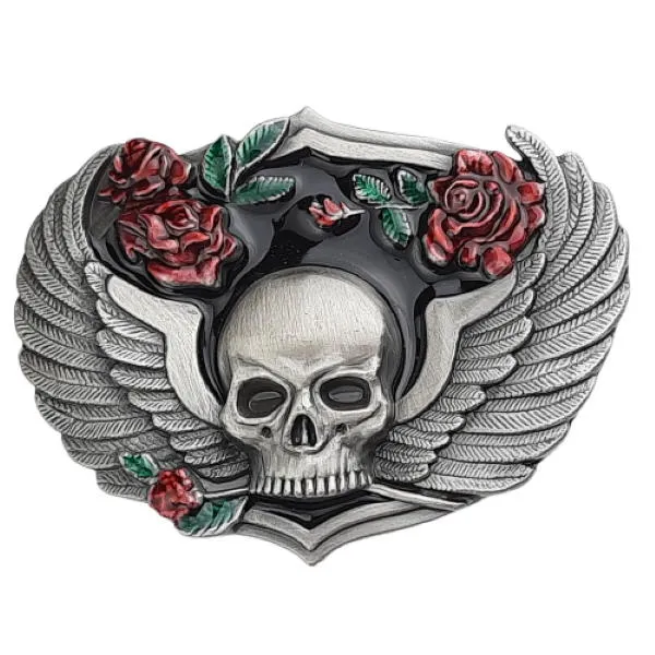 Gürtelschnalle Totenkopf mit Rosen
