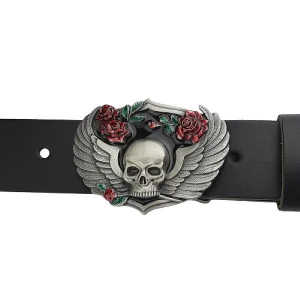 Gürtelschnalle Totenkopf mit Rosen