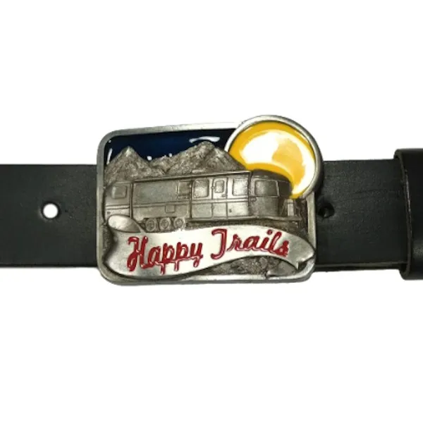 Belt Buckle Happy Trails - Airstream Trailer + Sun with belt