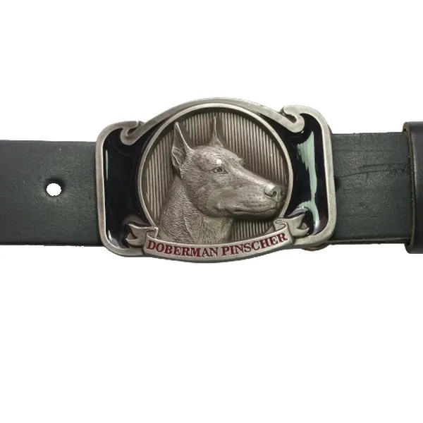 Belt Buckle Doberman Pinscher silver + black with belt