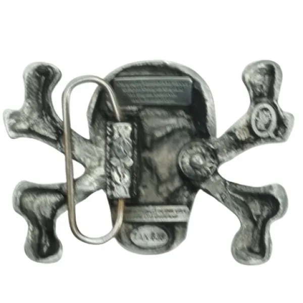 Gürtelschnalle Totenkopf + schwarze 8 Billardkugel im Maul + rote 13, Zinnguss, nickelfrei, für Gürtel bis 40 mm Breite