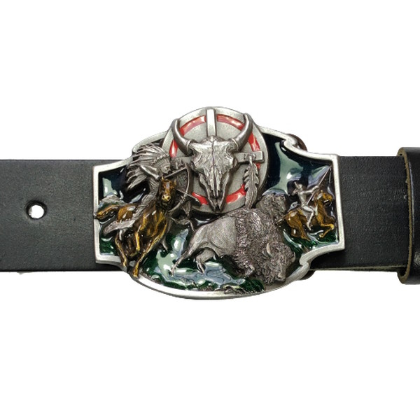 Gürtelschnalle Skull mit Büffel mit Gürtel