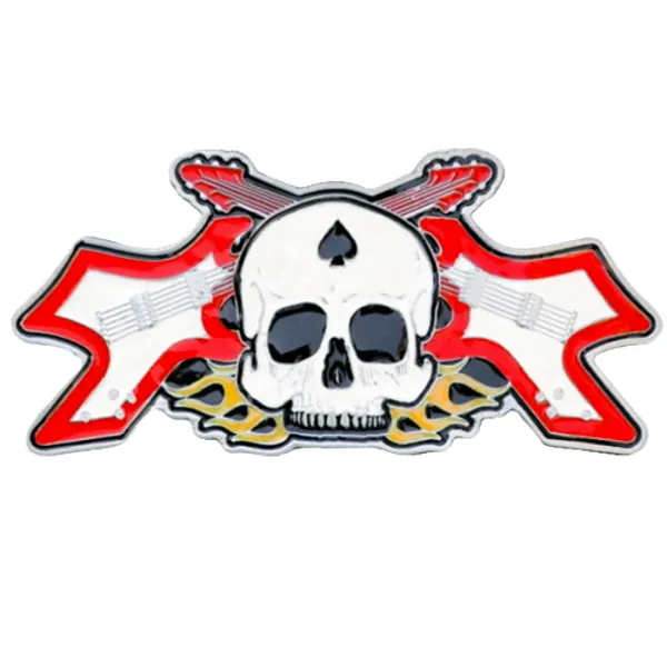 Guertelschnalle Totenkopf mit Gitarren