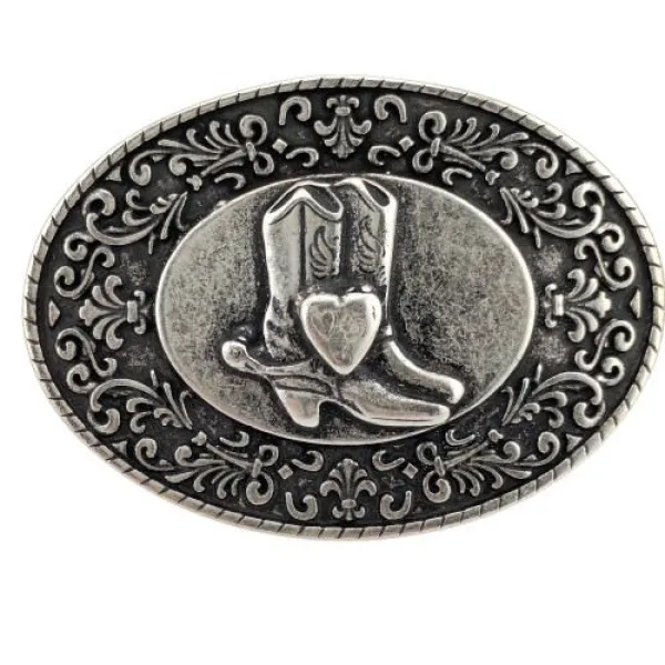 Belt Buckle Cowboy Boots with Heart + flower tendrils