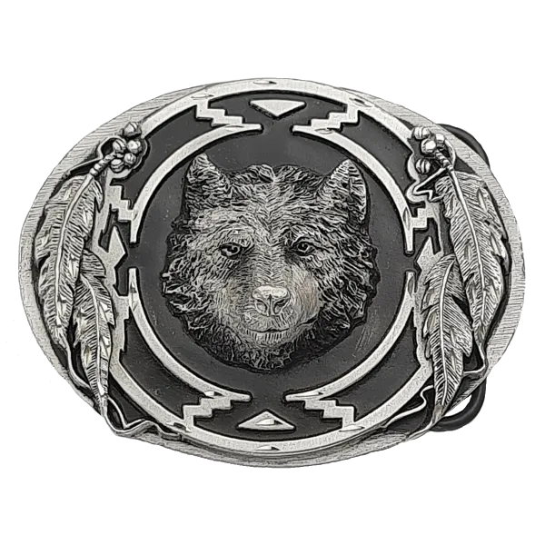 Gürtelschnalle Wolfskopf + Diamantschliff + Deko