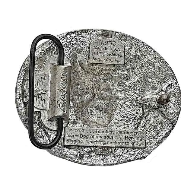 Gürtelschnalle Wolfskopf + Diamantschliff + Deko Rückseite
