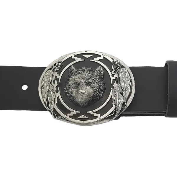 Gürtelschnalle Wolfskopf + Diamantschliff + Deko am Gürtel